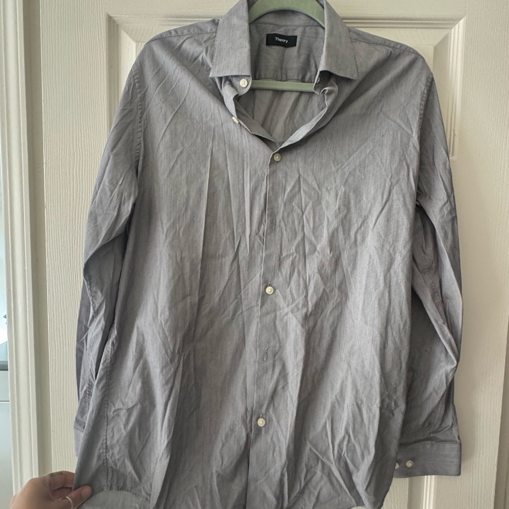 Theory Men's Soft Grey Button Down Shirt